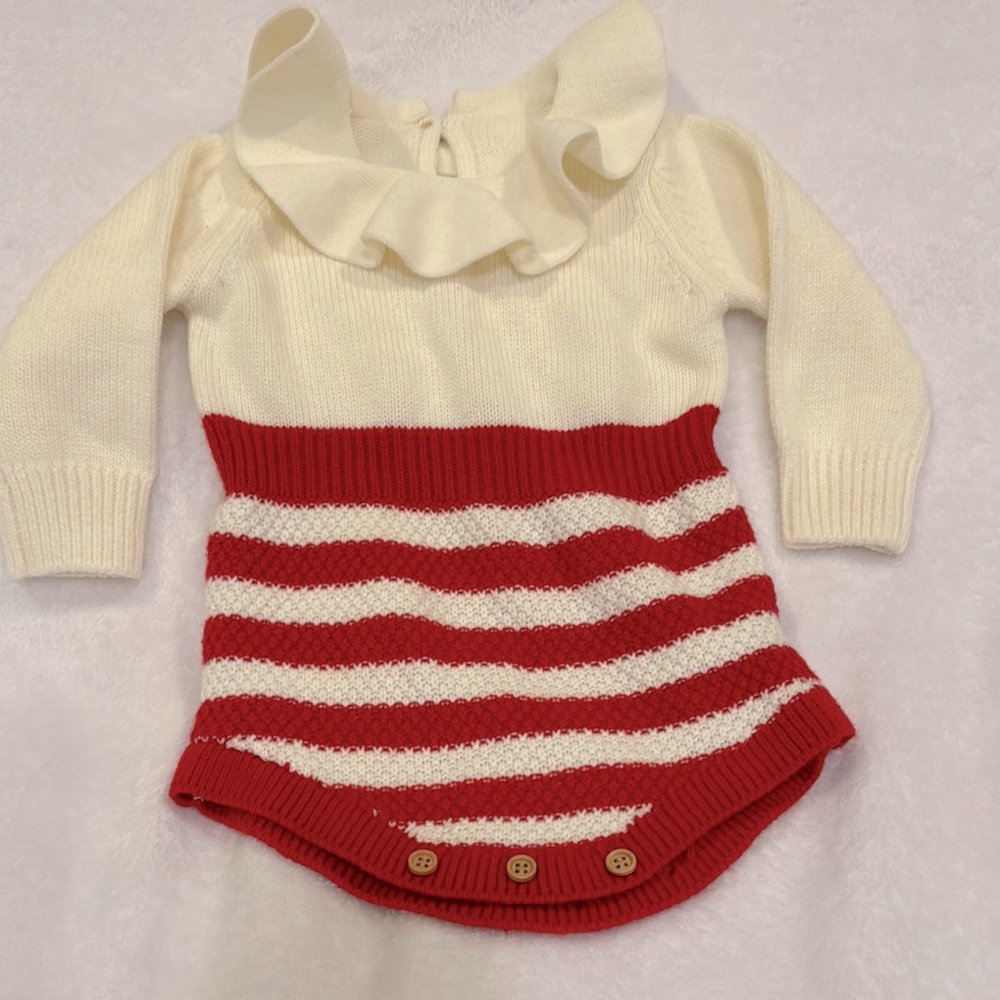 Cream and Red Striped 9-12 One Piece